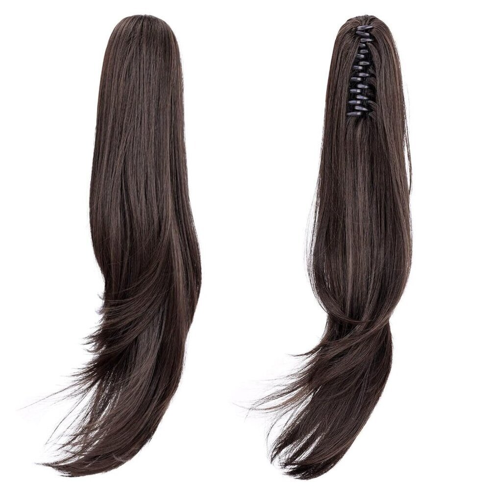 Black Hair Extension Ponytail Claw Wig Synthetic Wavy Straight 22" for Women